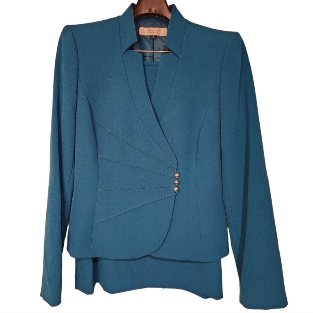 Tahari Suit with Skirt - Size 8 - Peacock Blue